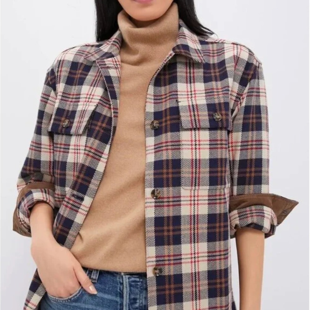 Tuckernuck Womens Plaid Platt Ranch Chore Jacket Cotton Cream Navy‎ Large NWT - Picture 3 of 11